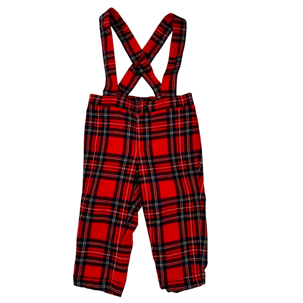 Janie and Jack Baby Boys Red Plaid Suspender Pants Tartan Holiday 6-12 Months
